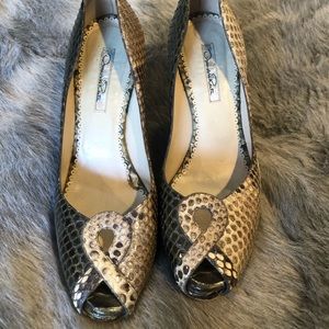Oscar de la Renta snakeskin peep-toe pumps